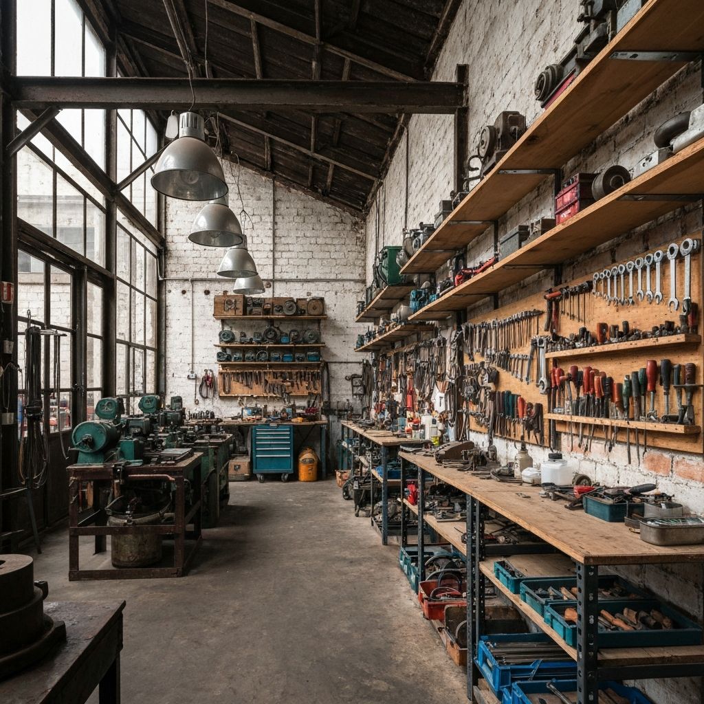 Interior de oficina industrial com equipamentos